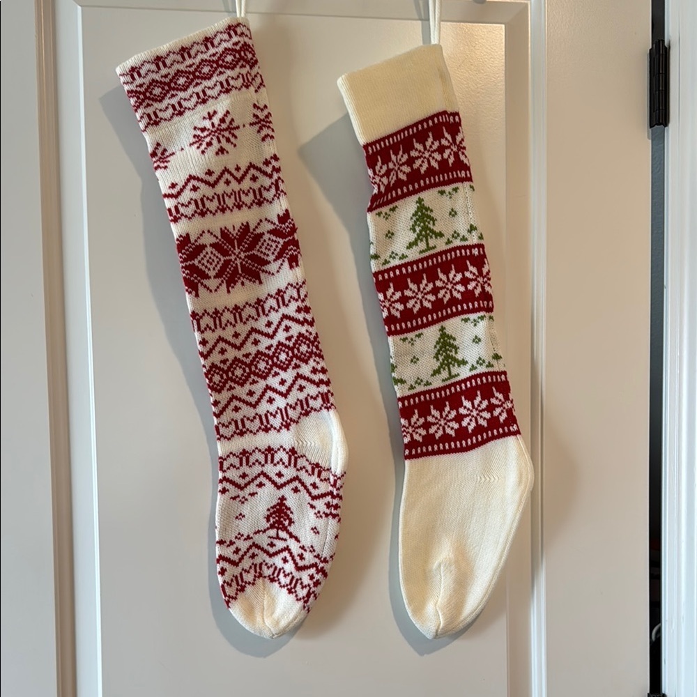 Festive Red and Cream Knit Christmas Stockings